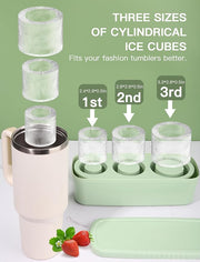 Ice Cube Tray for Tumbler, 3 Pcs Silicone Hollow Cylinder Ice Mold with Lid and Bin for Freezer, Ice Drink, Juice, Whiskey, Cocktail, 20Oz, 30Oz, 40Oz