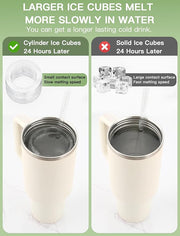 Ice Cube Tray for Tumbler, 3 Pcs Silicone Hollow Cylinder Ice Mold with Lid and Bin for Freezer, Ice Drink, Juice, Whiskey, Cocktail, 20Oz, 30Oz, 40Oz